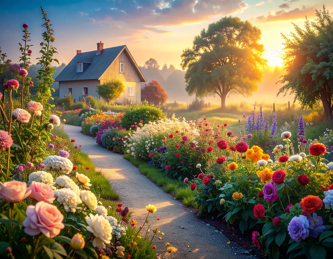 Hus og have i gyldent lys – et stille sted hvor kærligheden lever videre